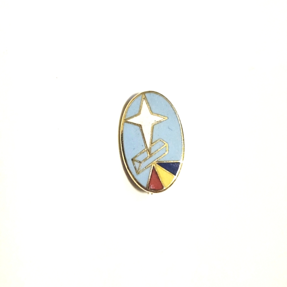 Cross Star Rainbow Small Oval Marked Esco Pin Blue Red Yellow Vintage